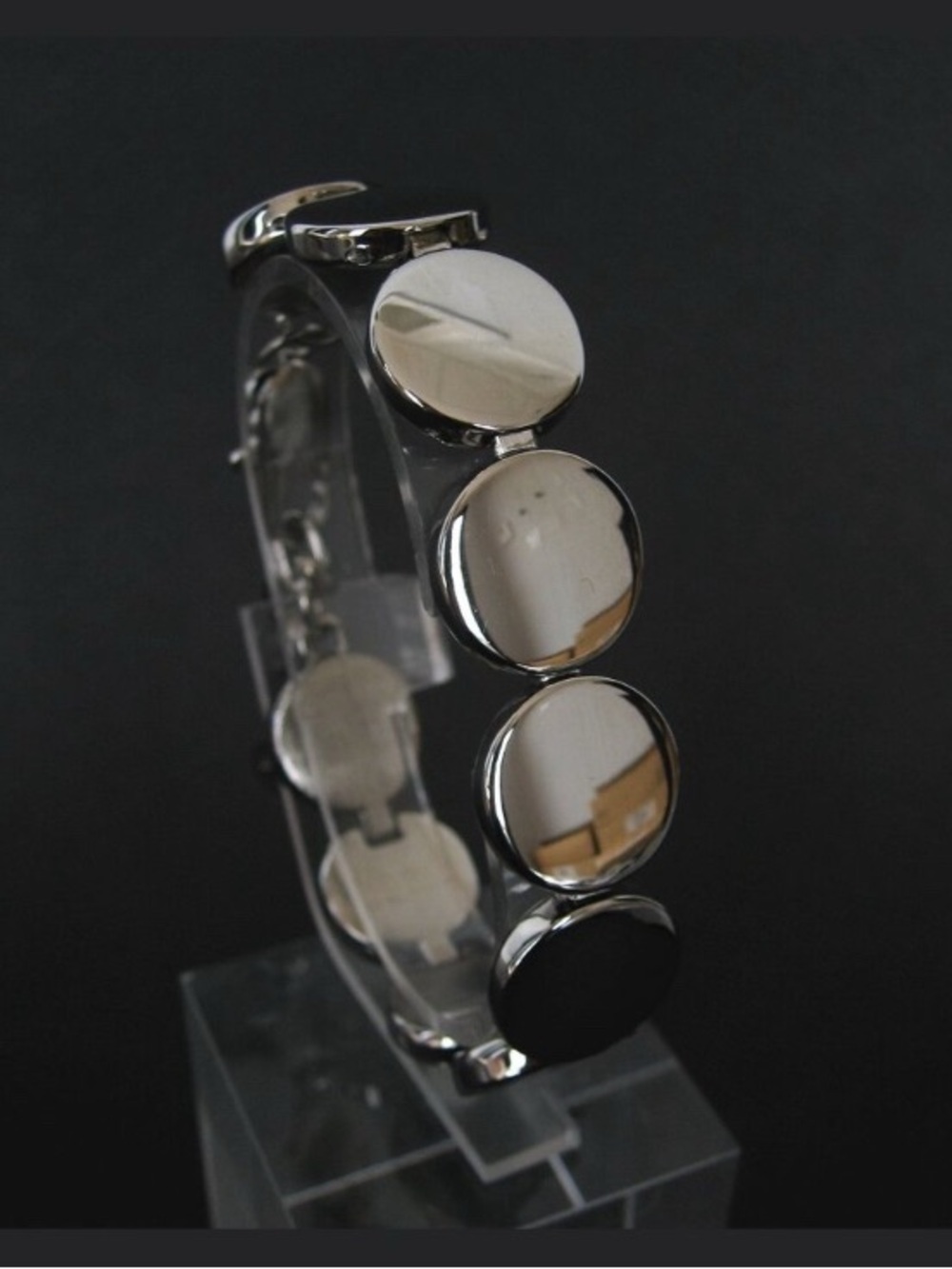 Silver Dyrberg/Kern Disc Link Bracelet - Polished Round Accents